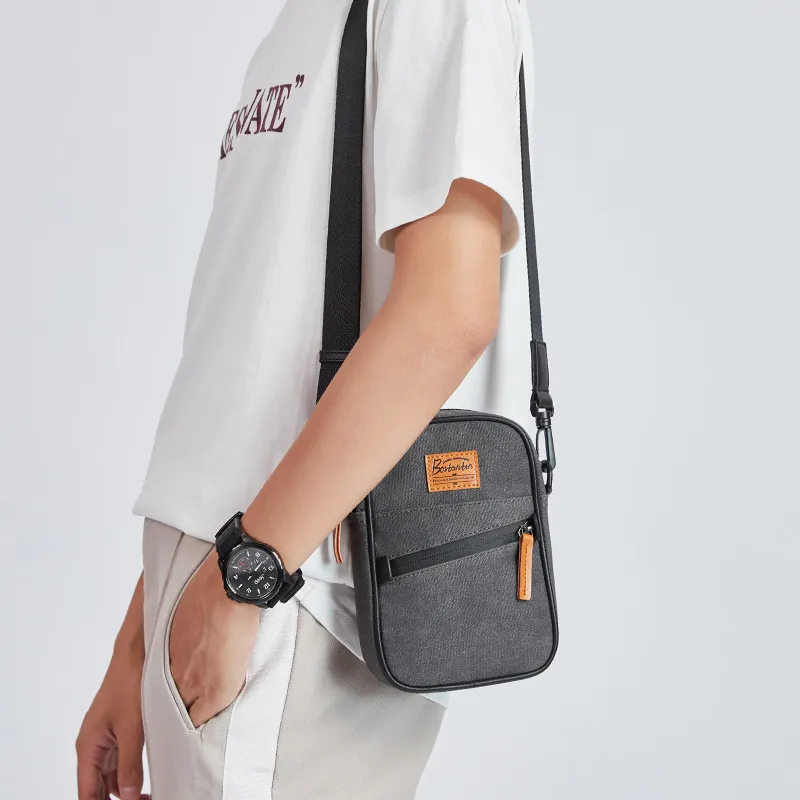 BOSTANTEN Canvas With Fabric Canvas Bag, Sling Bag, Crossbody Bag, Shoulder Bag Men's Gray-7