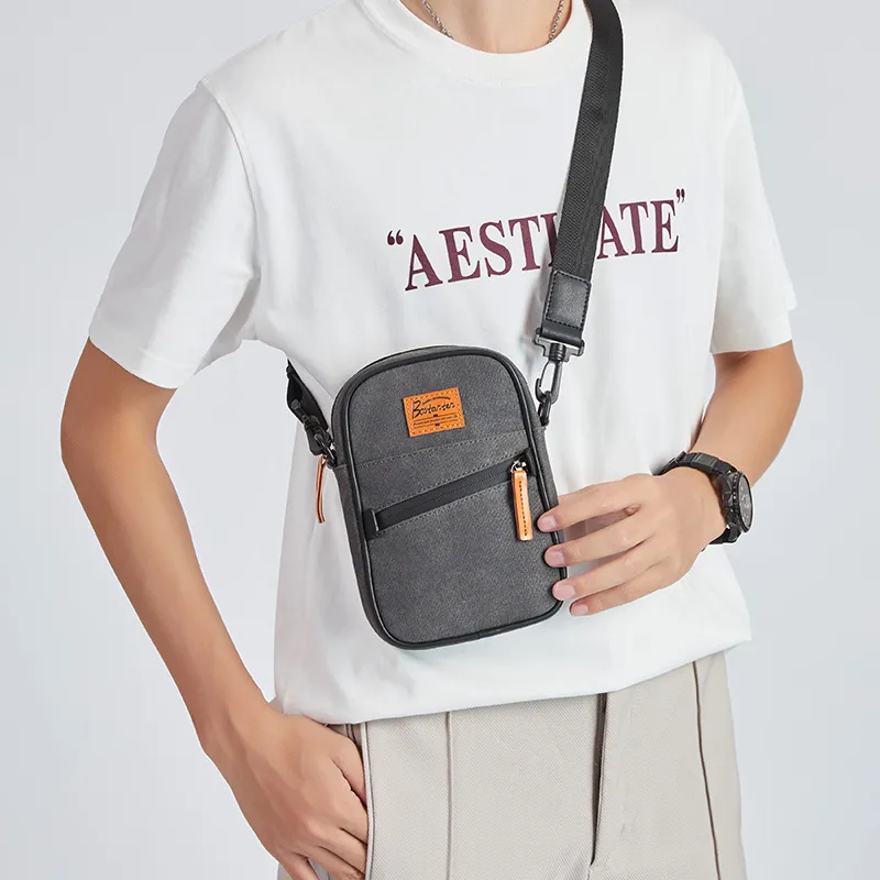 BOSTANTEN Canvas With Fabric Canvas Bag, Sling Bag, Crossbody Bag, Shoulder Bag Men's Gray-5
