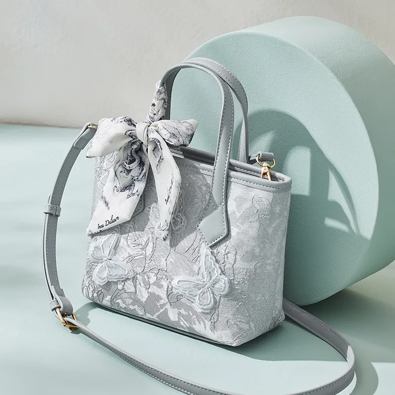 BOSTANTEN Fabric One Shoulder Handbag Women's Gray Butterfly-1