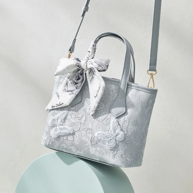 BOSTANTEN Fabric One Shoulder Handbag Women's Gray Butterfly-2
