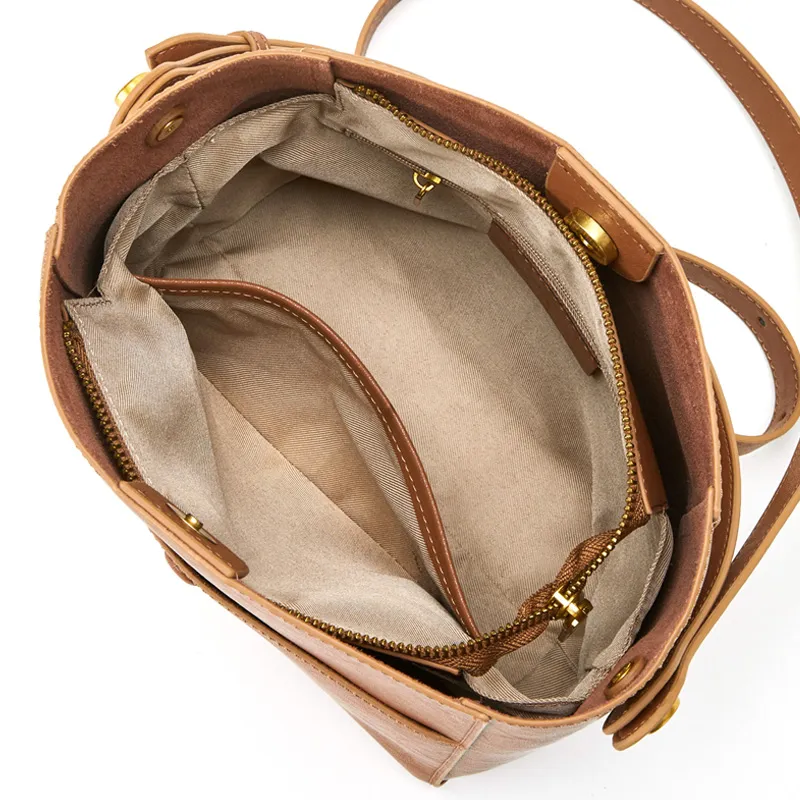 BOSTANTEN Cow Leather Shoulder Bag, Crossbody Bag, Handbag Women's Gold Brown-5