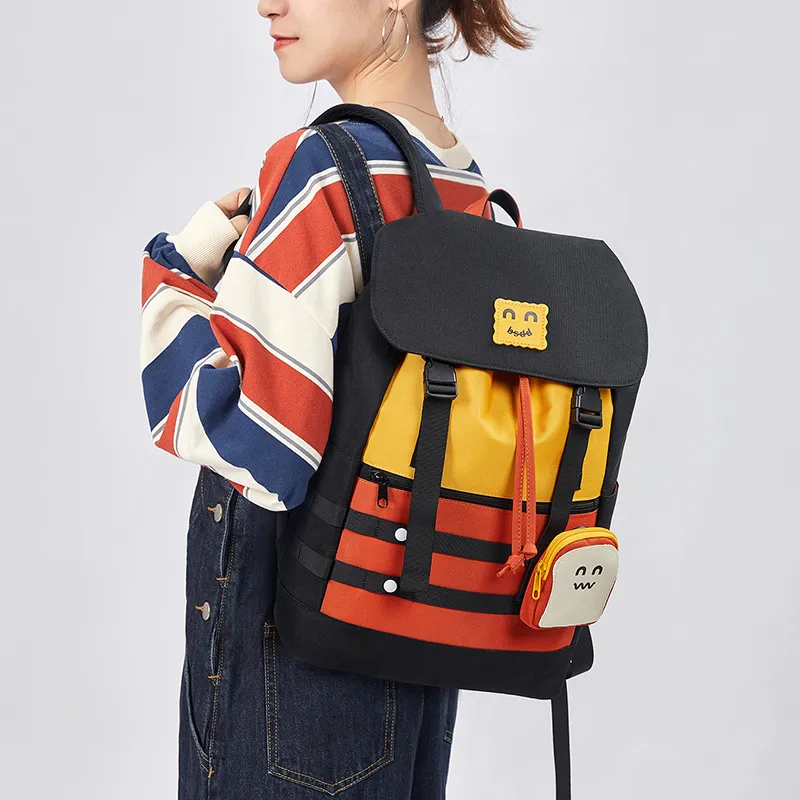 BOSTANTEN Fabric Laptop Bags Backpacks Medium Size Unisex Black/Gray-4