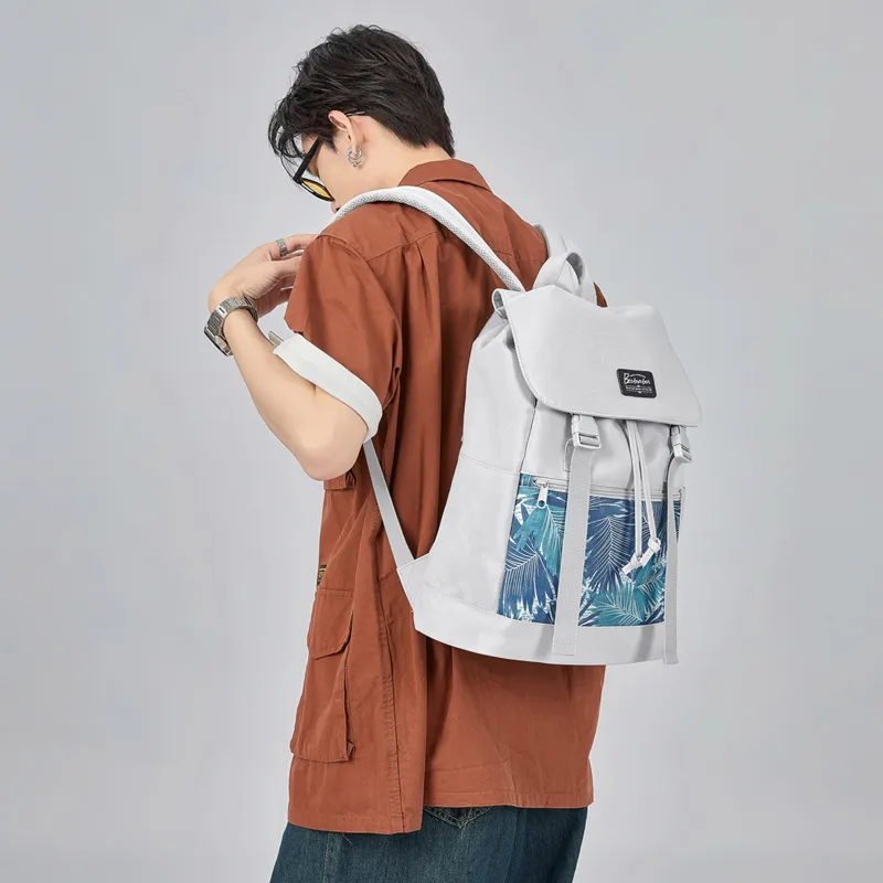 BOSTANTEN Fabric Backpack Unisex Gray/White/Black/Blue-5