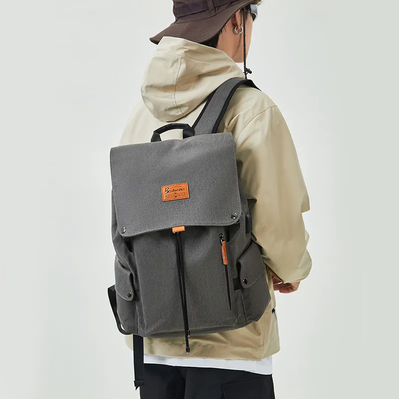 BOSTANTEN Fabric Travel Laptop Backpack Tubas Men's Gray-4