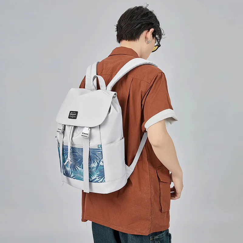 BOSTANTEN Fabric Backpack Unisex Gray/White/Black/Blue-4