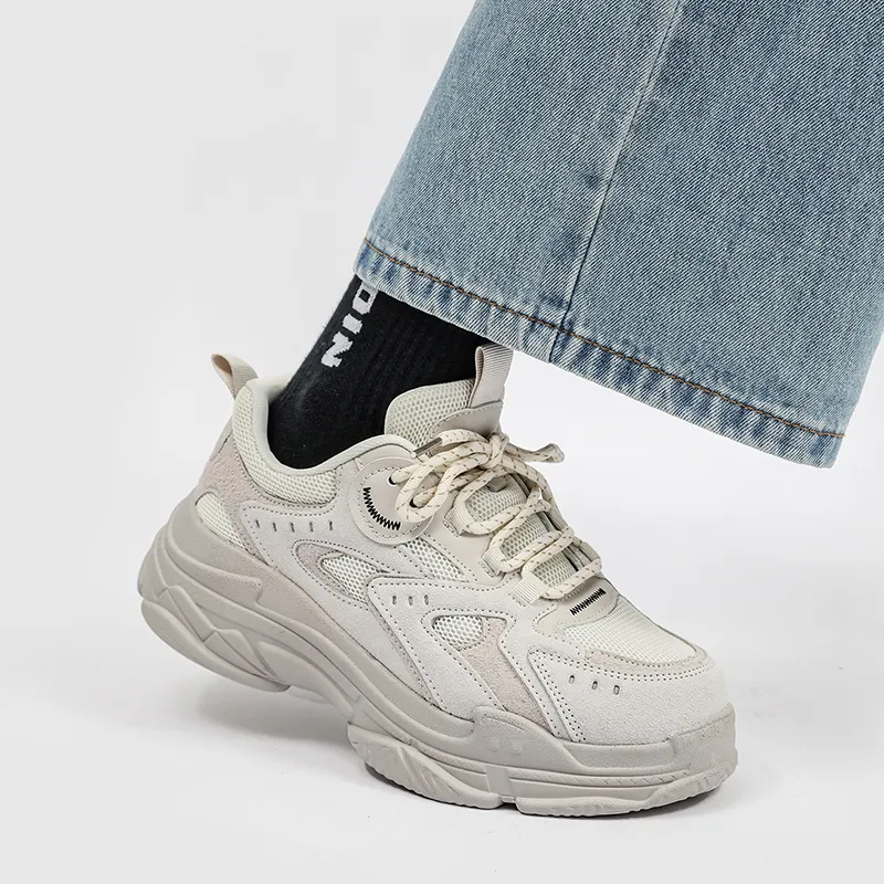 Lingwuzhe Cushioning Abrasion Resistant Lightweight Height Increasing Mat Low Top Chunky Sneakers Unisex-3