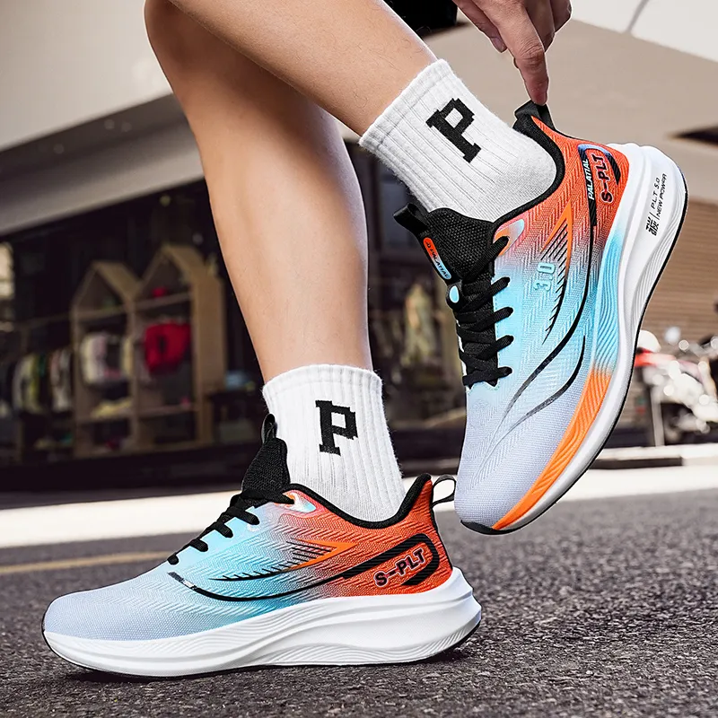 PALATIAL Carbon Running Shoes Men Low Top White Blue, Light Gray Orange, Black Green-18