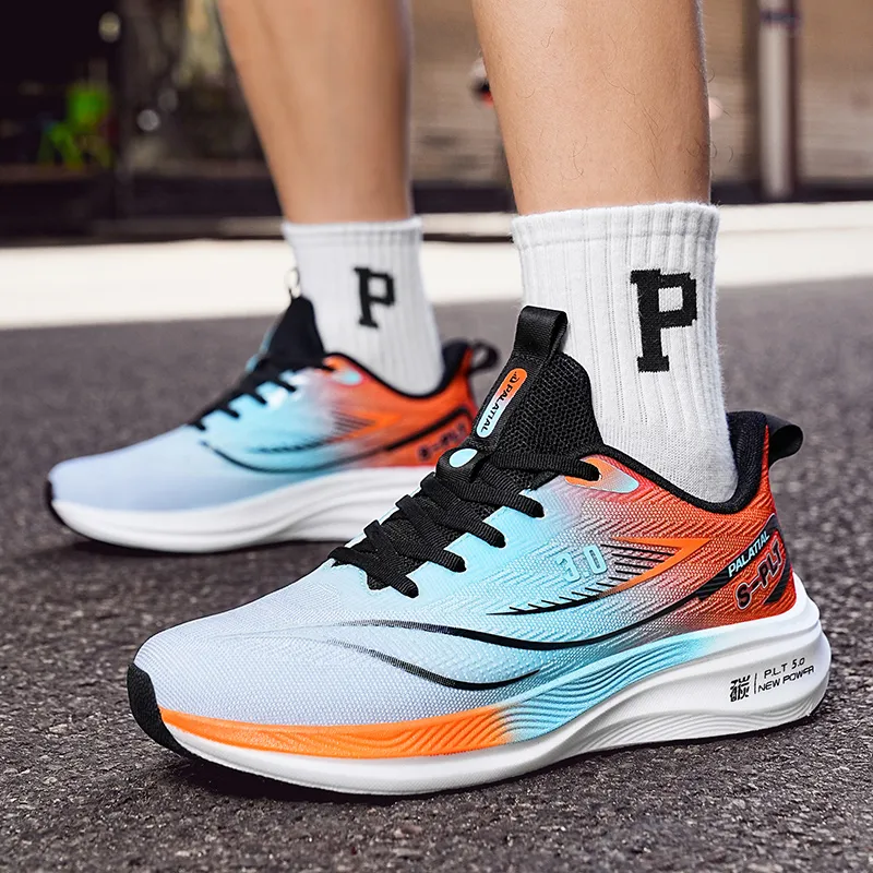 PALATIAL Carbon Running Shoes Men Low Top White Blue, Light Gray Orange, Black Green-17