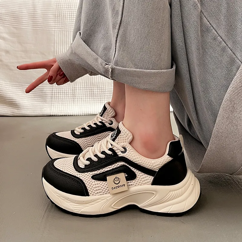 Lin's Travels Slip Resistant And Abrasion Resistant Coverage Low Top Chunky Sneakers Women's-1
