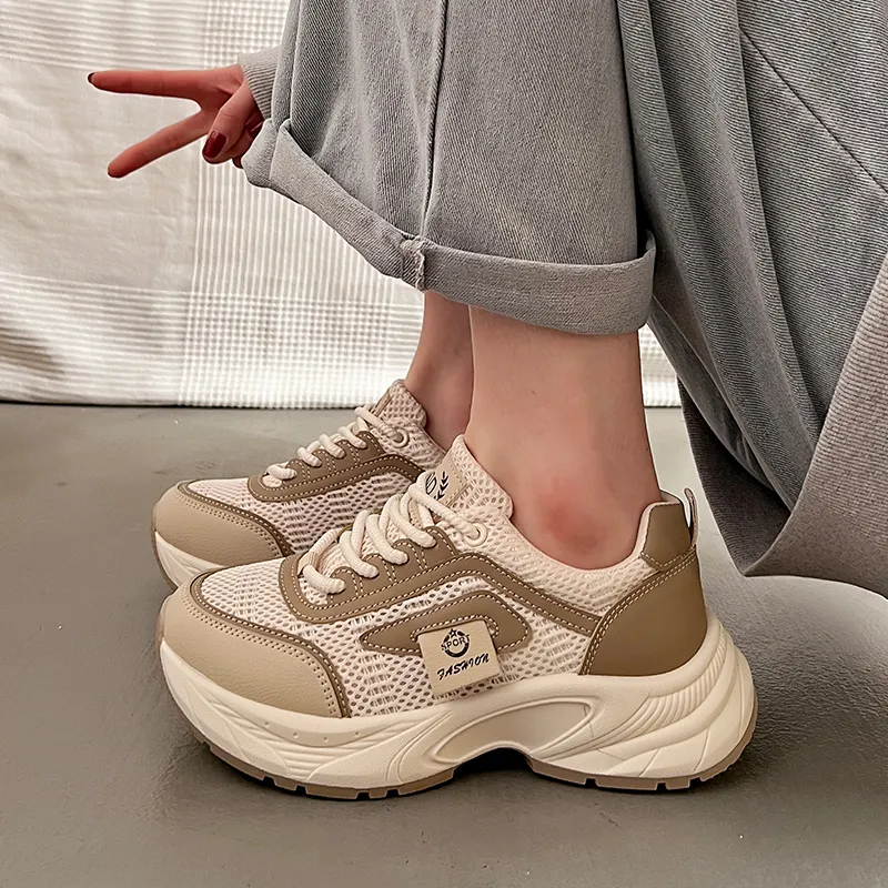 Lin's Travels Slip Resistant And Abrasion Resistant Coverage Low Top Chunky Sneakers Women's-5