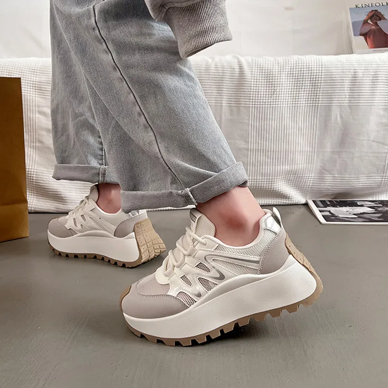 Lin's Travels Abrasion Resistant Breathable Height Increasing Low Top Chunky Sneakers Women's-6