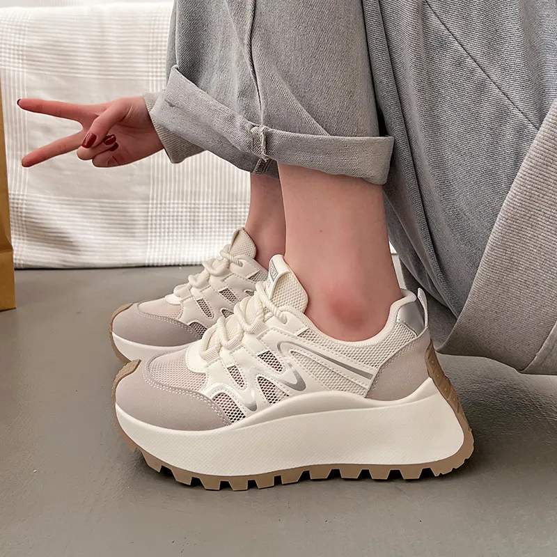 Lin's Travels Abrasion Resistant Breathable Height Increasing Low Top Chunky Sneakers Women's-4