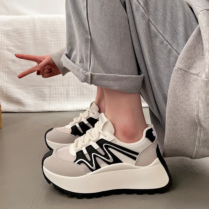Lin's Travels Abrasion Resistant Breathable Height Increasing Low Top Chunky Sneakers Women's-1