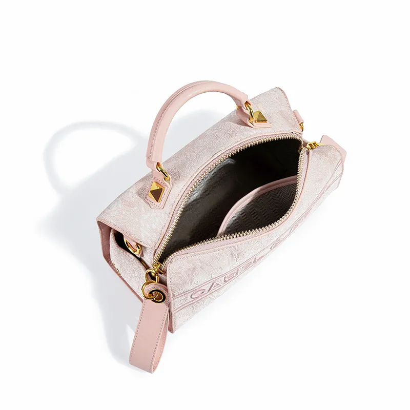 CAEISL&KCIEL Polyurethane Synthetic Leather Handbag Women's Embroidery Pink/Embroidery Gray-4