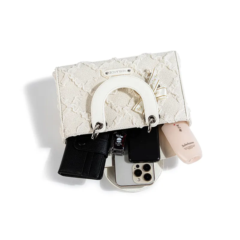 CAEISL&KCIEL Synthetic Leather Handbag Women's White Diamond Pattern-5
