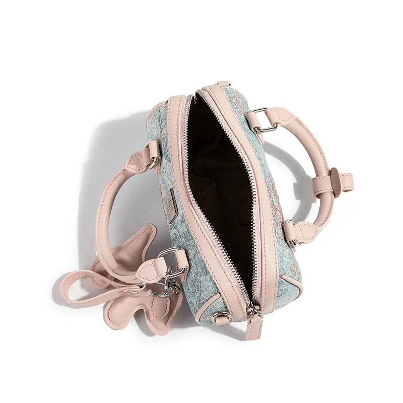 CAEISL&KCIEL Polyurethane Synthetic Leather Handbag Women's Blue And White Embroidered Pink-3