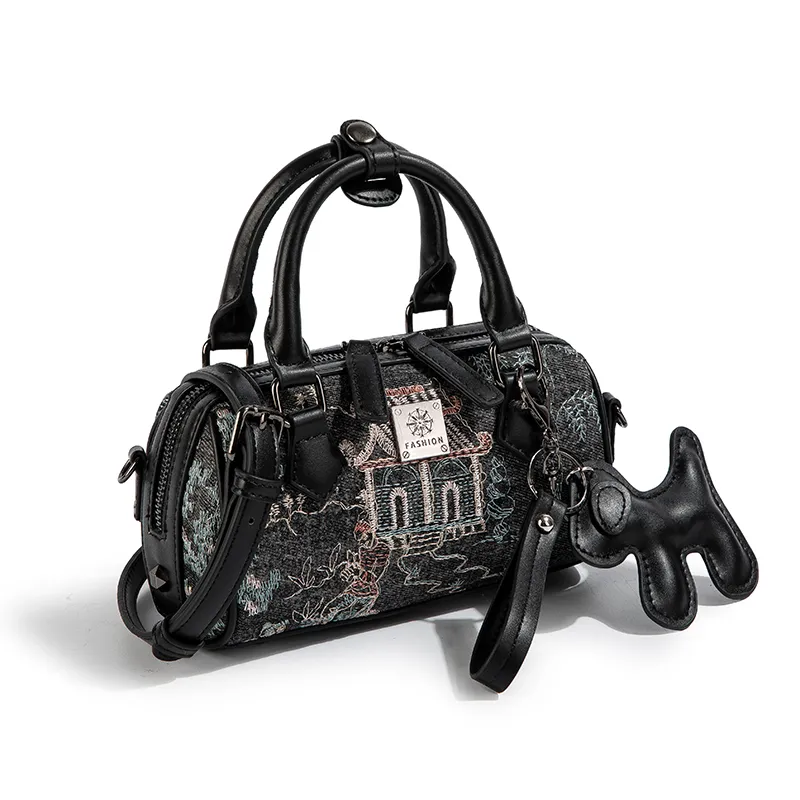 CAEISL&KCIEL Polyurethane Synthetic Leather Handbag Women's Blue And White Embroidered Pink-11