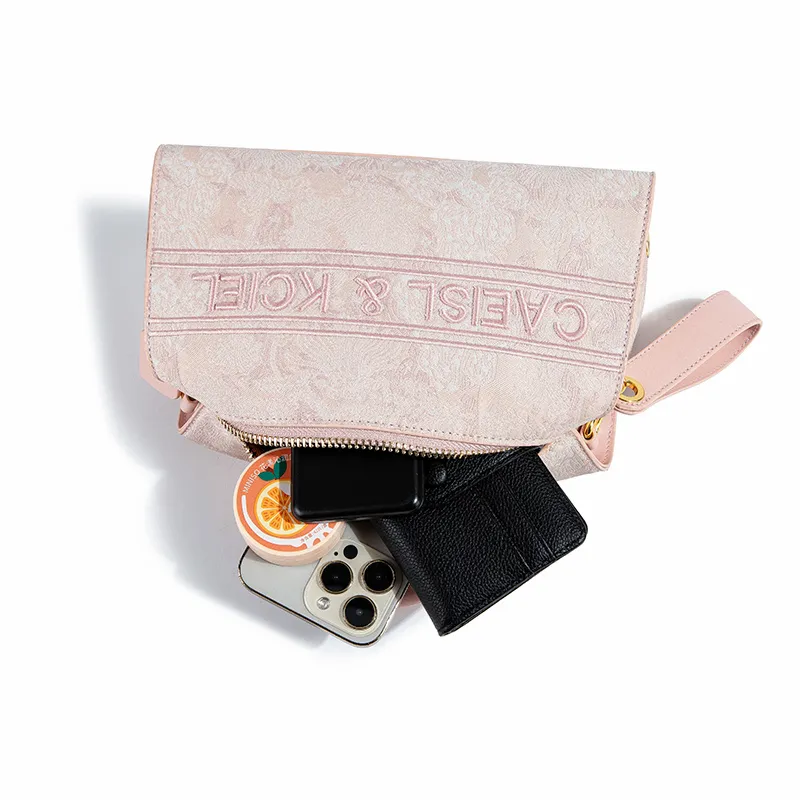 CAEISL&KCIEL Polyurethane Synthetic Leather Handbag Women's Embroidery Pink/Embroidery Gray-5