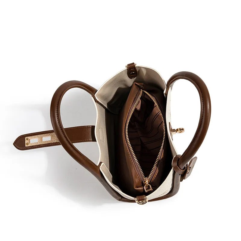 CAEISL&KCIEL Polyurethane With Synthetic Leather Basket Bag Handbag Women's Embroidered White/White & Coffee-3