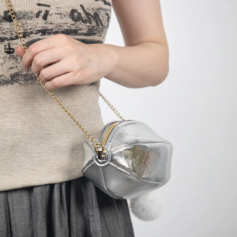 TOMATO&POTATO Cow Leather Crossbody Bag Regular Women's Silver/Black/Ecru/Pink-3