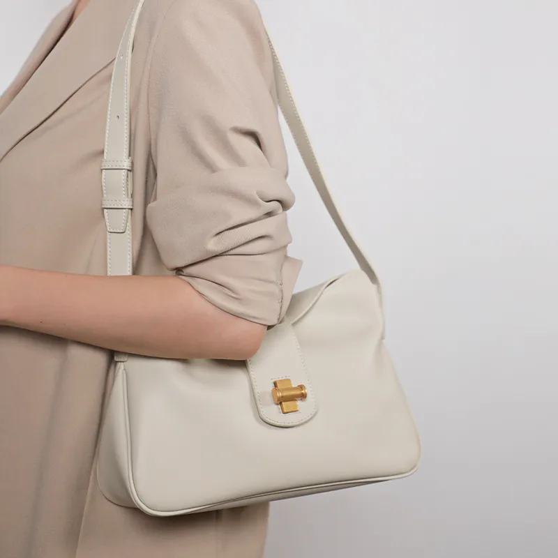TOMATO&POTATO Cow Leather Handbag, Shoulder Bag Women's Ecru/Gray/Khaki-1