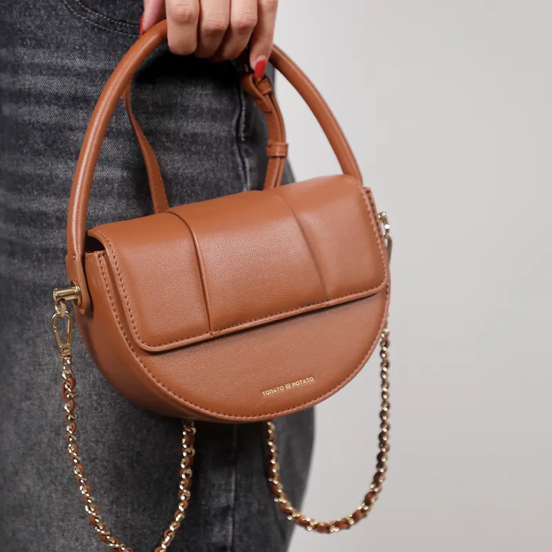 TOMATO&POTATO Cow Leather Shoulder Bag Women's Ecru/Brown/Green-9
