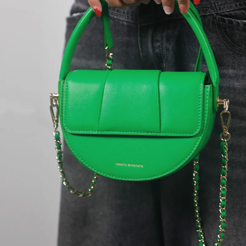 TOMATO&POTATO Cow Leather Shoulder Bag Women's Ecru/Brown/Green-13