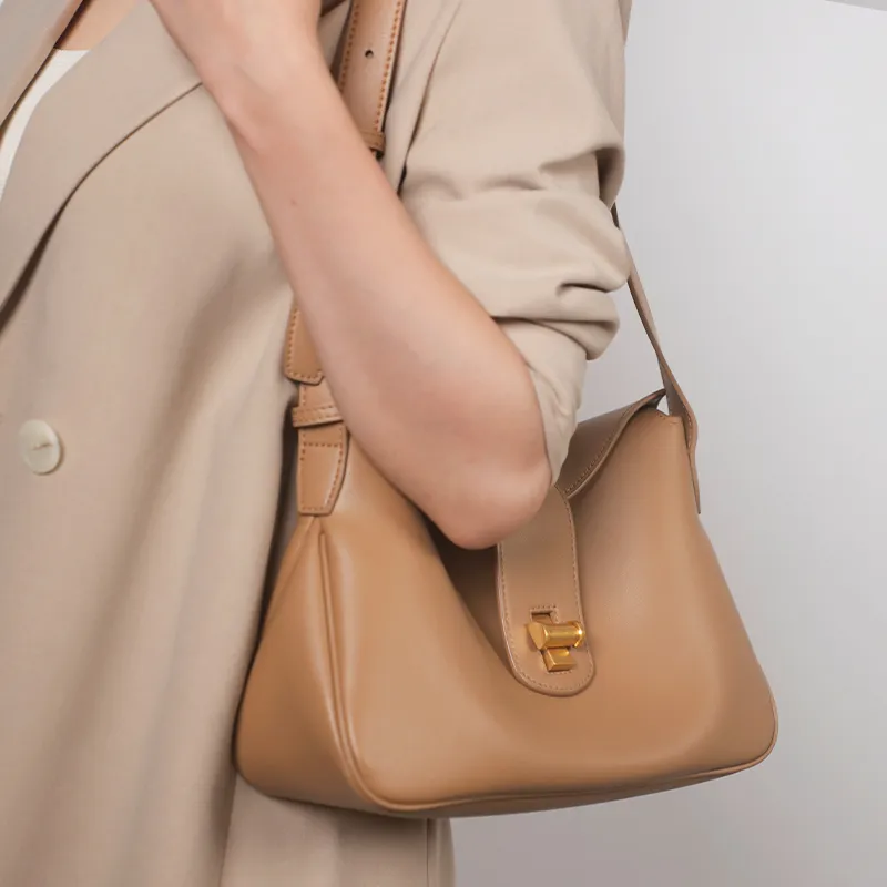 TOMATO&POTATO Cow Leather Handbag, Shoulder Bag Women's Ecru/Gray/Khaki-6