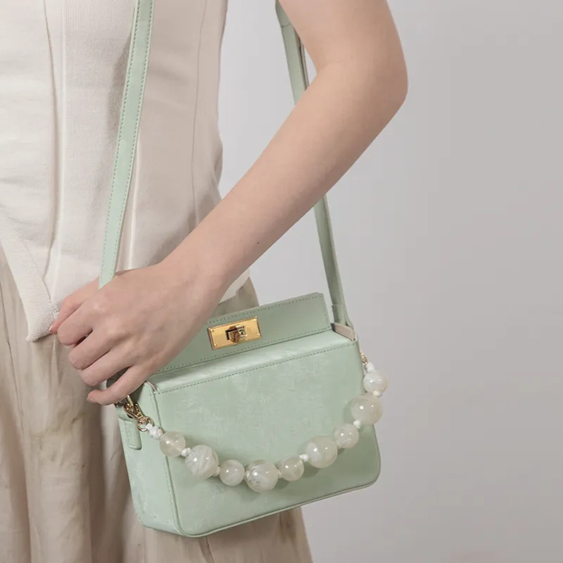TOMATO&POTATO Cow Leather Shoulder Bag, Crossbody Bag, Handbag Regular Women's Olive Green/Ice Green/Silver/Ivory-10
