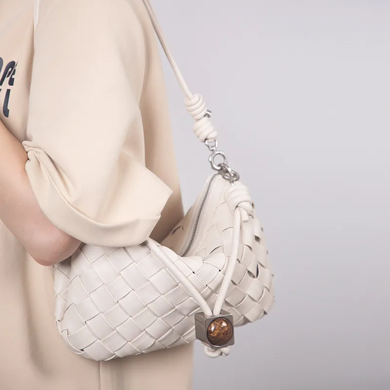 TOMATO&POTATO Cow Leather Crossbody Bag, Shoulder Bag Women's Black/Milkshake White/Blue-3