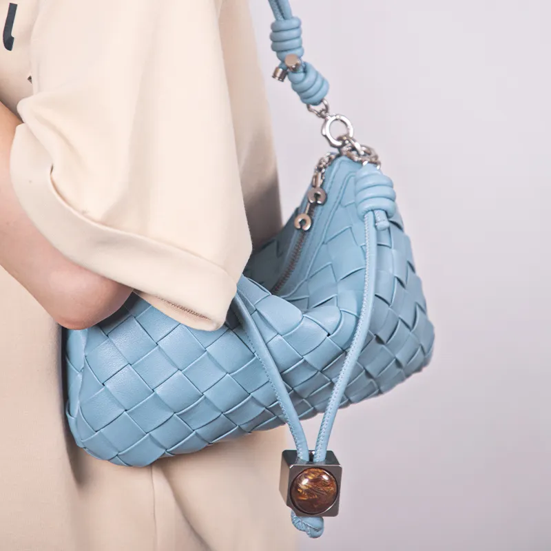 TOMATO&POTATO Cow Leather Crossbody Bag, Shoulder Bag Women's Black/Milkshake White/Blue-16