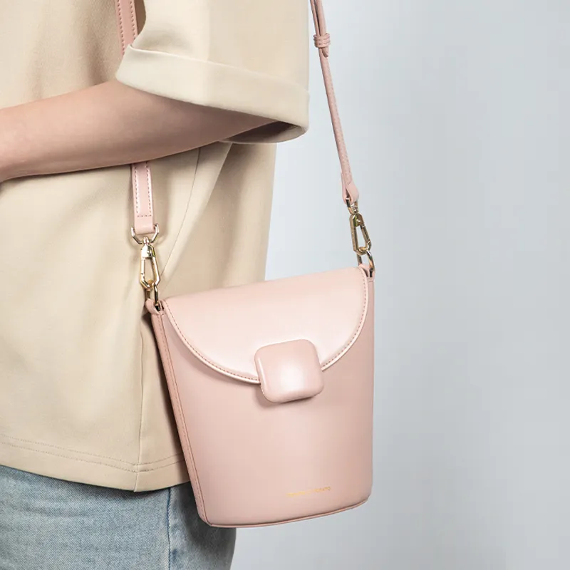TOMATO&POTATO Cow Leather Cell Phone Pouch, Shoulder Bag, Crossbody Bag Regular Women's Brown/Ecru/Light Pink-15