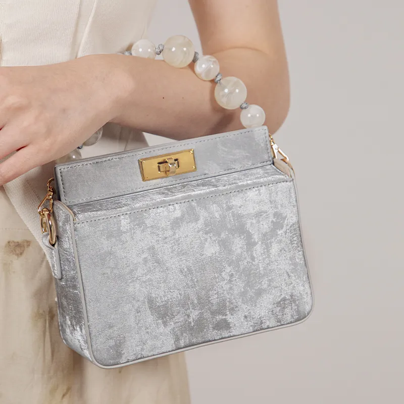 TOMATO&POTATO Cow Leather Shoulder Bag, Crossbody Bag, Handbag Regular Women's Olive Green/Ice Green/Silver/Ivory-18
