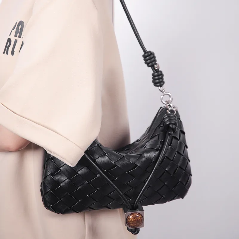 TOMATO&POTATO Cow Leather Crossbody Bag, Shoulder Bag Women's Black/Milkshake White/Blue-10