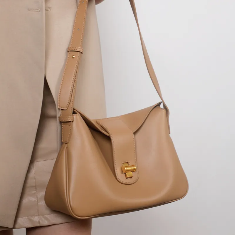 TOMATO&POTATO Cow Leather Handbag, Shoulder Bag Women's Ecru/Gray/Khaki-5