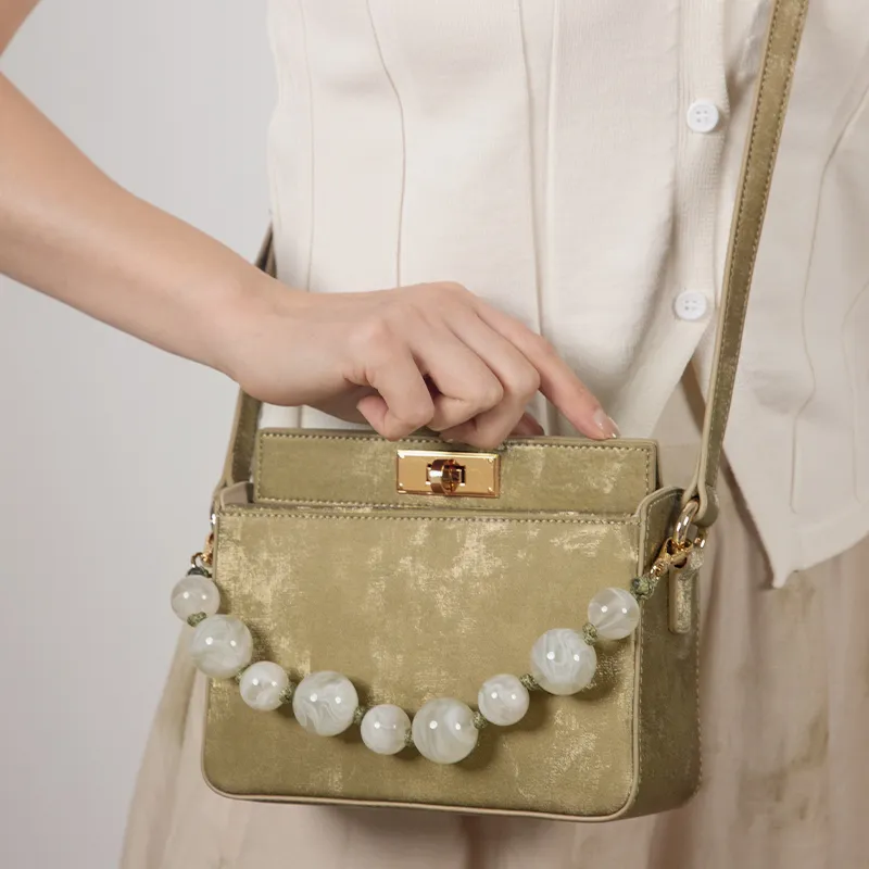 TOMATO&POTATO Cow Leather Shoulder Bag, Crossbody Bag, Handbag Regular Women's Olive Green/Ice Green/Silver/Ivory-4
