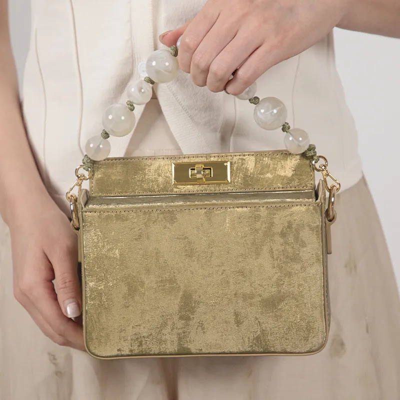 TOMATO&POTATO Cow Leather Shoulder Bag, Crossbody Bag, Handbag Regular Women's Olive Green/Ice Green/Silver/Ivory-3