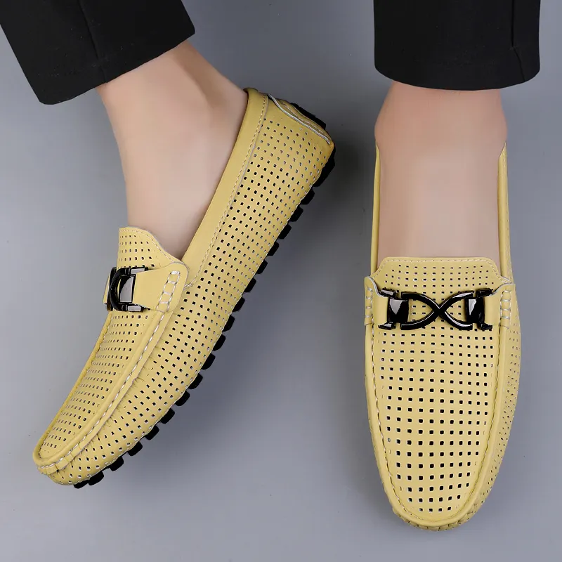 Abango Gommino Loafers Unisex White/Black/Yellow-17