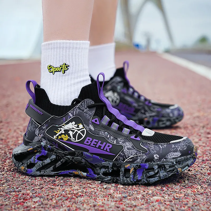 Abango Basketball Shoes Unisex Mid Top Green/Black/Purple/White-11