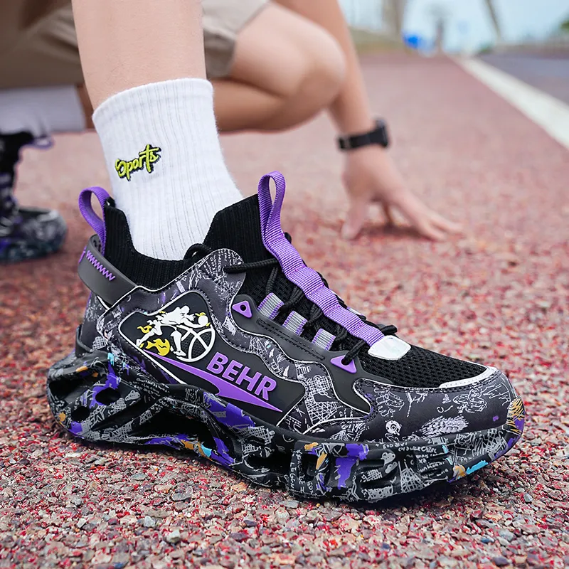 Abango Basketball Shoes Unisex Mid Top Green/Black/Purple/White-10