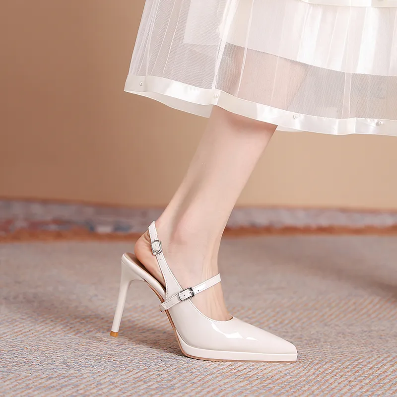 Dunnu Slim Heel High Heels 10CM Women's Nude-3