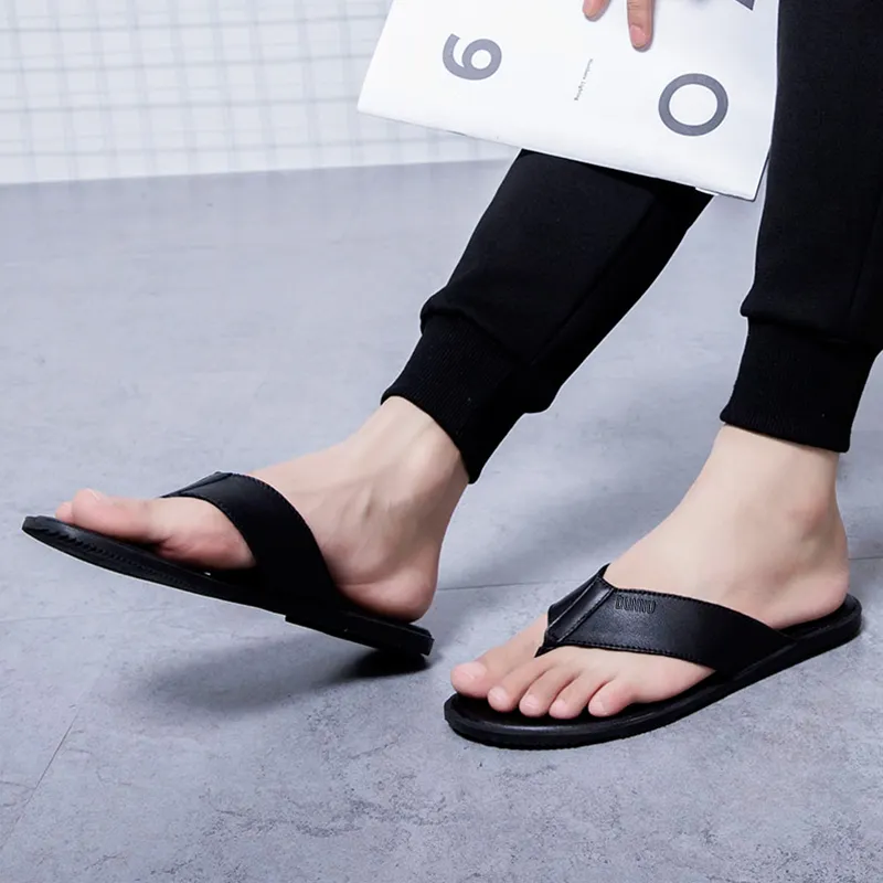Dunnu Rubber Sole Abrasion Resistant Flip Flops Men's Black-1