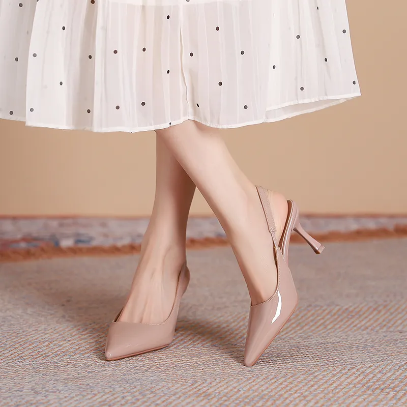 Dunnu Slim Heel High Heels 7CM Women's Nude-16