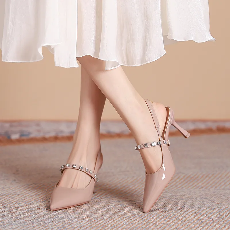 Dunnu Slim Heel High Heels 7CM Women's Nude-26