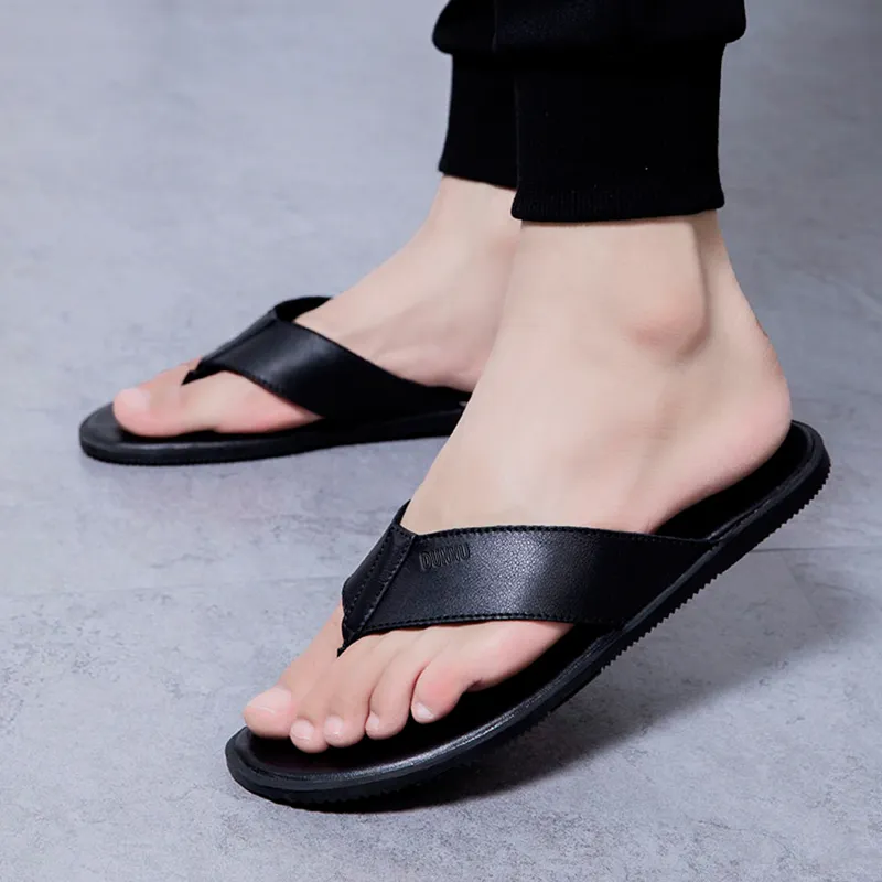Dunnu Rubber Sole Abrasion Resistant Flip Flops Men's Black-3