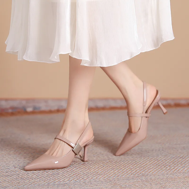 Dunnu Slim Heel High Heels 7CM Women's Nude-37