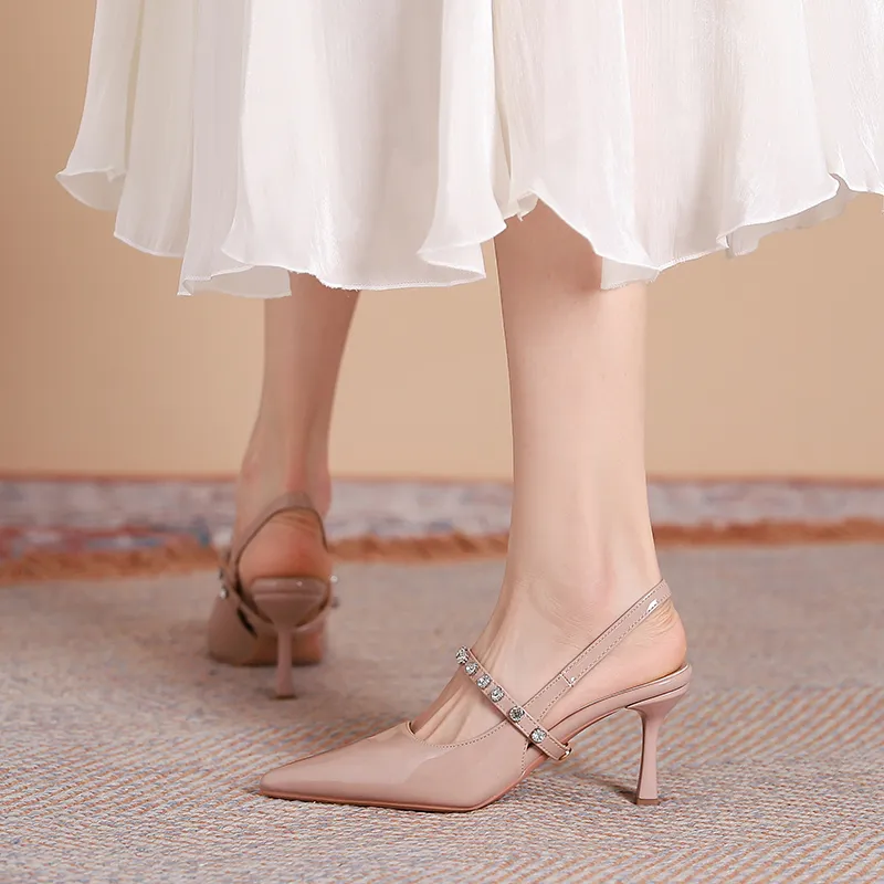 Dunnu Slim Heel High Heels 7CM Women's Nude-25