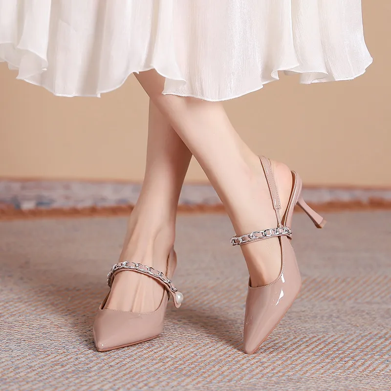 Dunnu Slim Heel High Heels 7CM Women's Nude-1