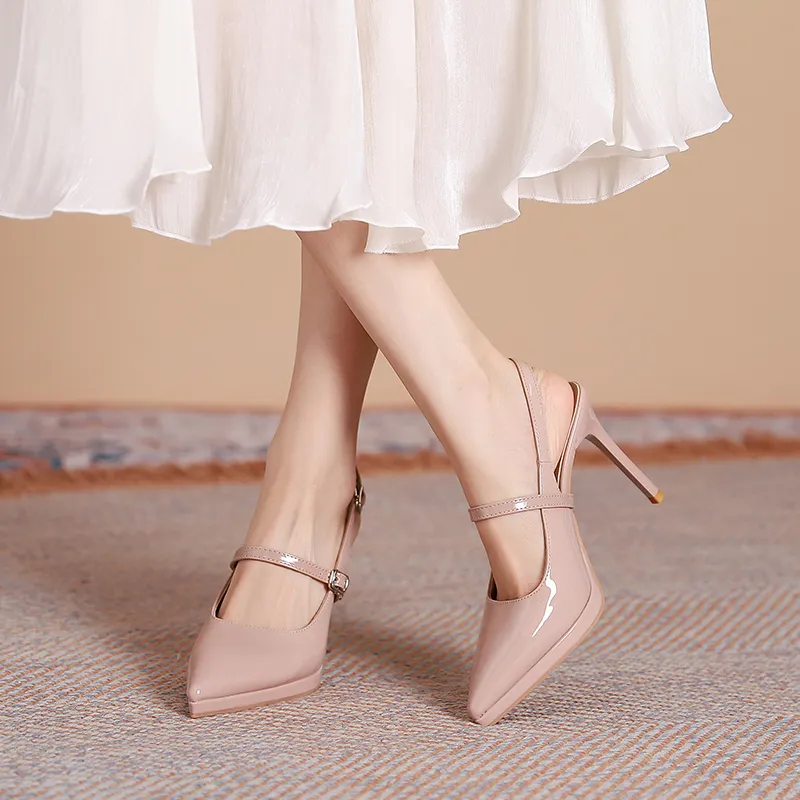 Dunnu Slim Heel High Heels 10CM Women's Nude-8