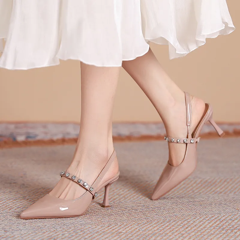 Dunnu Slim Heel High Heels 7CM Women's Nude-27